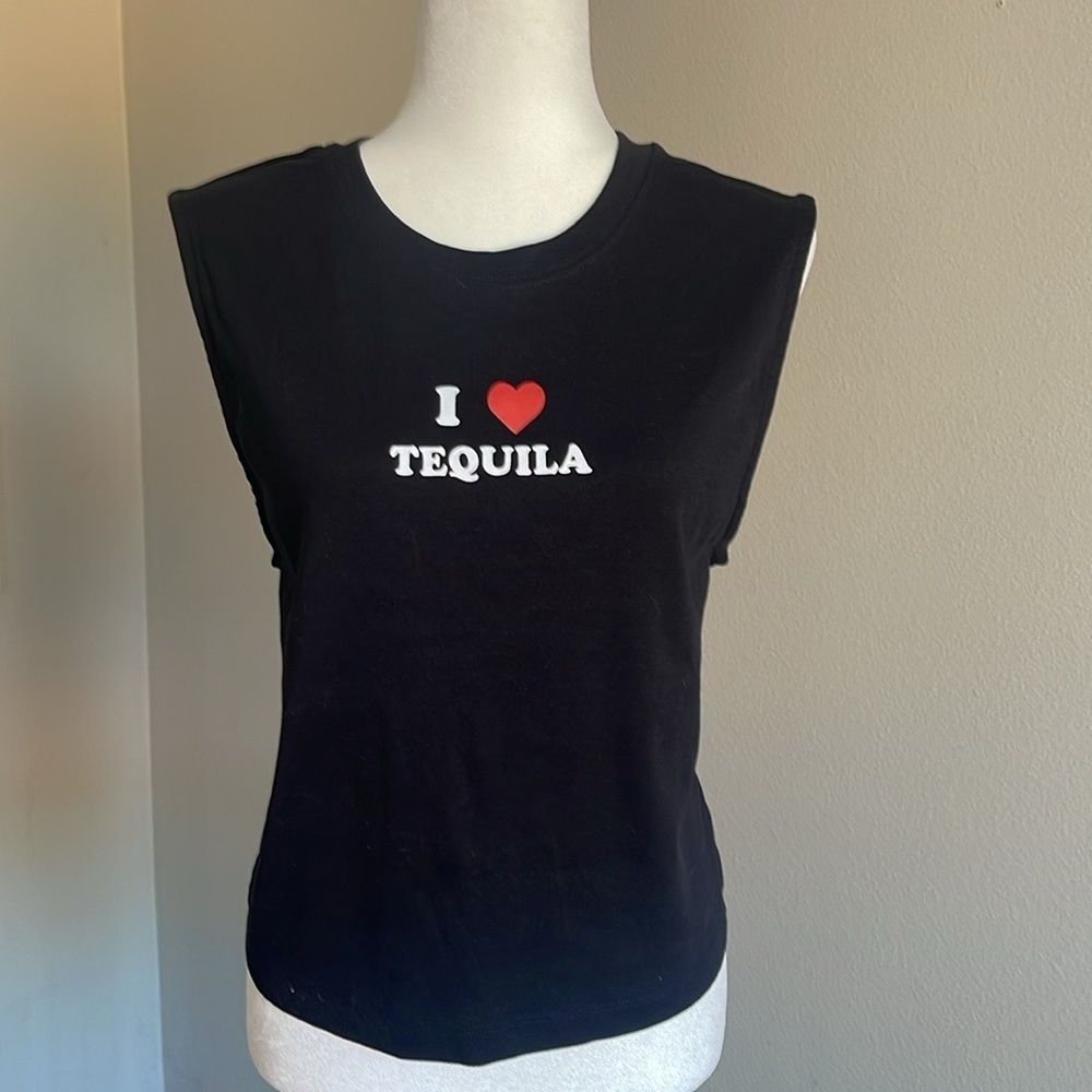 Forever 21 Black Graphic Crop Muscle Tee 2X